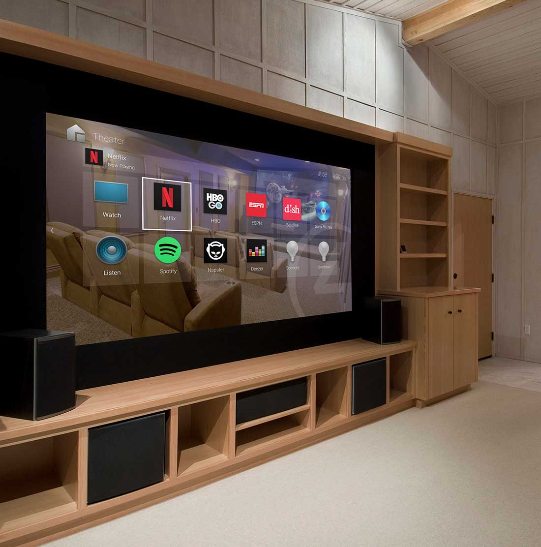 Home theater room with Control4 Smart Home Automation System