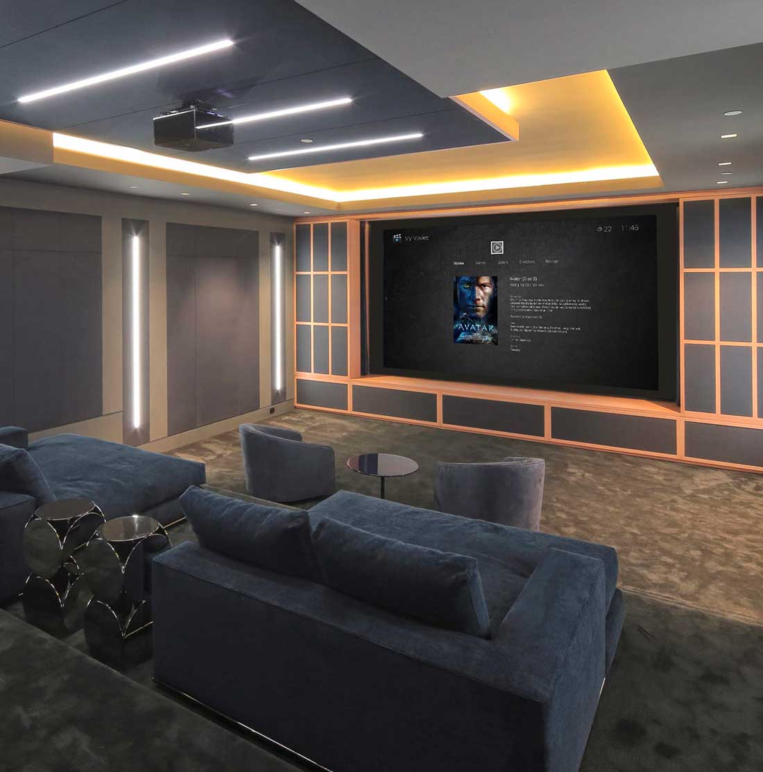 Luxury home theater with visual and sound system